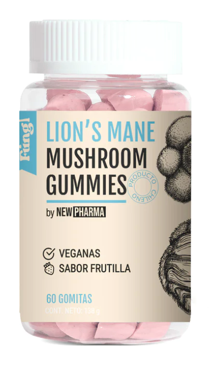 New Pharma - Lion´s male mushroom gummies sabor frutilla 60 unid - melena de leon