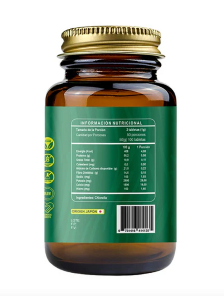 Chlorella orgánica 500mg (100 Tabletas)