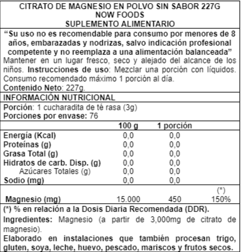 Magnesium Citrate 227g - Now Foods