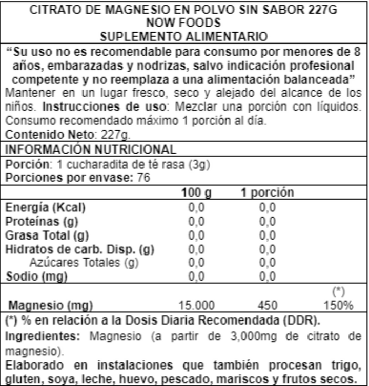 Magnesium Citrate 227g - Now Foods