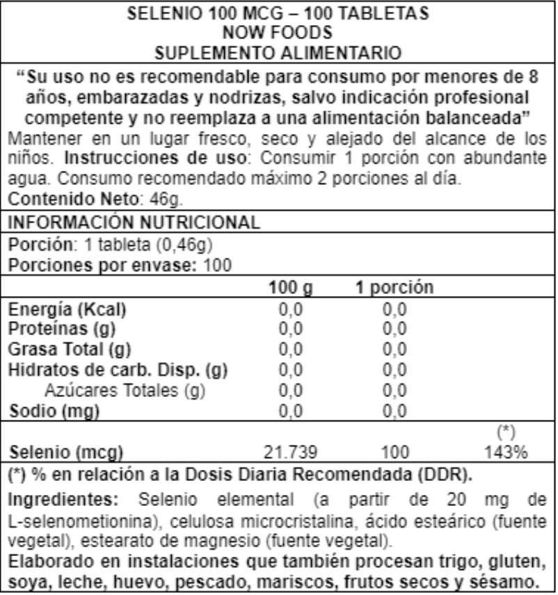 Selenium 100mcg 100 Tabs - Now Foods