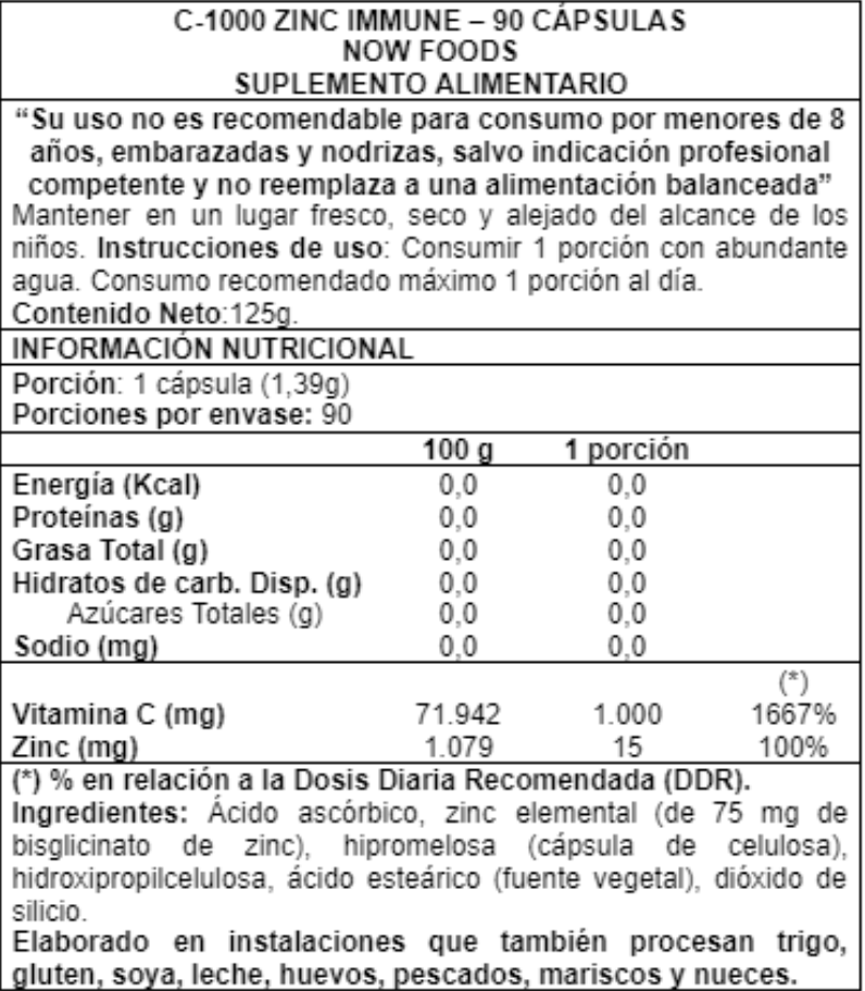 C-1000 Zinc Immune 90 caps - Now Foods