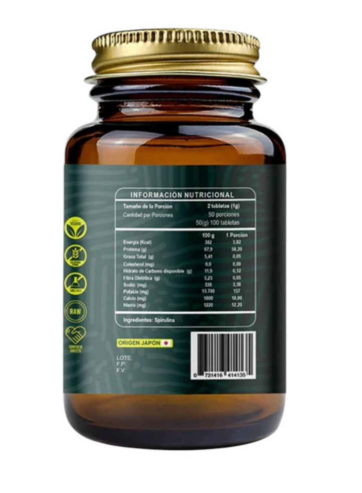 Spirulina orgánica 500mg (100 Tabletas)