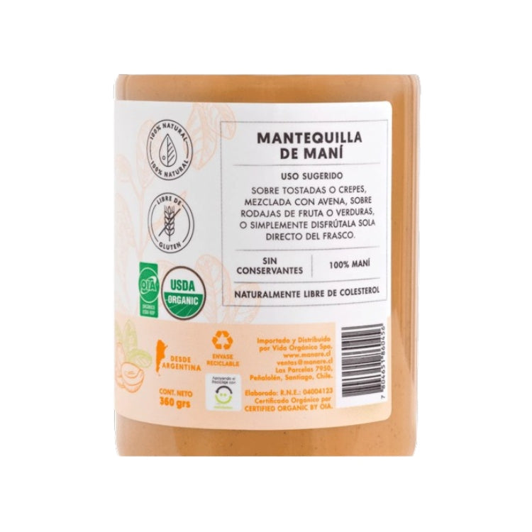 Manare - Mantequilla de maní orgánica 360g