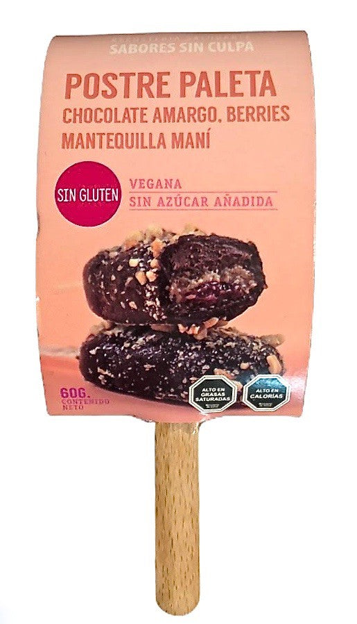 Sabores sin culpa - Postre paleta chocolate amargo, mantequilla de maní y berries (vegano, sin azúcar o gluten)