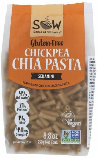 Chickpea Chia Pasta Sedanini 250 gr - Fideos de Chia sin gluten