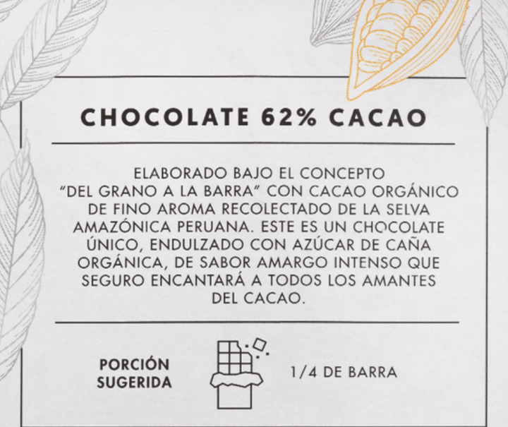 Barra de Chocolate 62% cacao Org. 100g