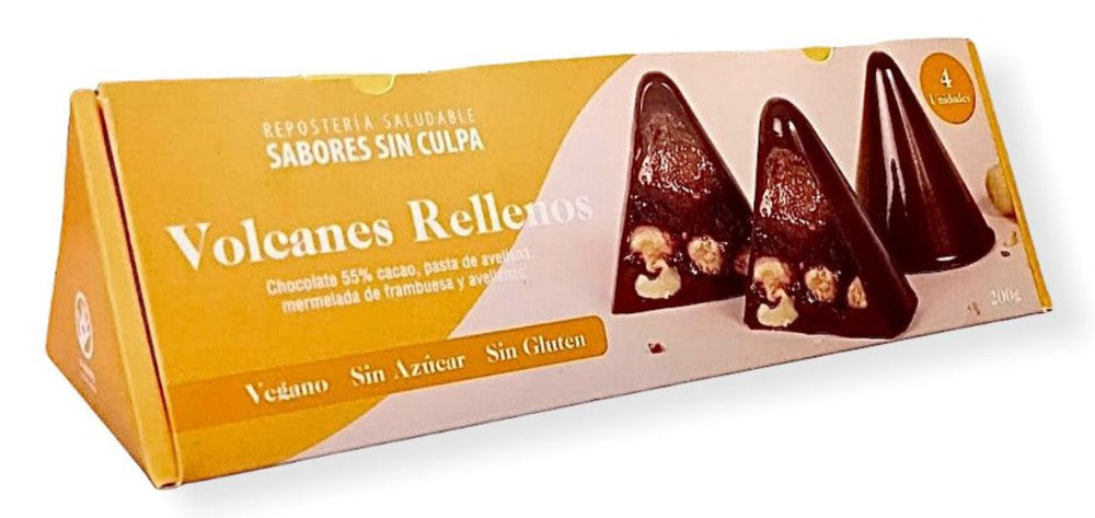 Volcanes chocolate 55% cacao rellenos (vegano, sin gluten, sin azúcar)