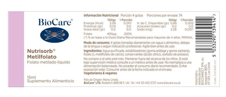 Biocare - Nutrisorb Metilfolato liquido 15ml