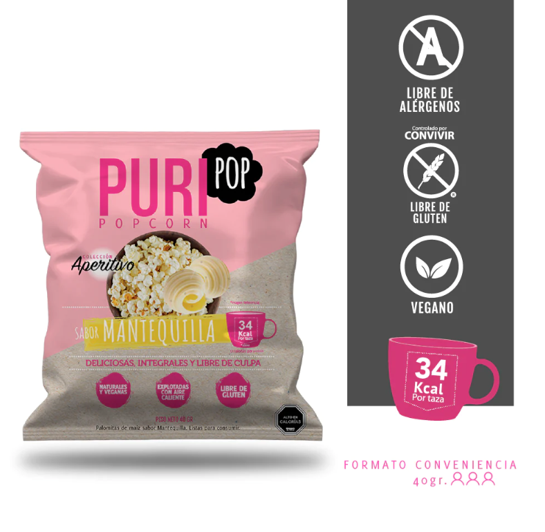 Puripop - Colección aperitivo sabor Mantequilla (veganas, sin gluten) 40g