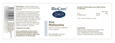 Biocare - Zinc Metionina (Methionine) 60 cápsulas