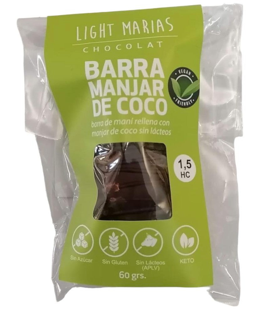 Light Marias - Barra Manjar Coco KETO 60g (vegano, sin gluten) - mantequilla de mani