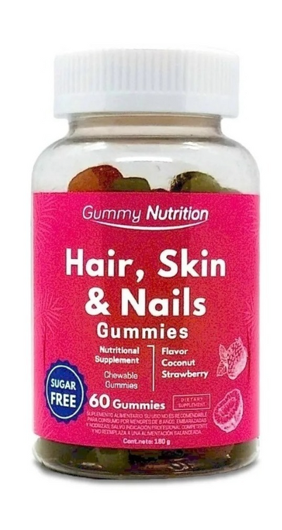 Hair, skin & nails gummies (sin azúcar) 60 unid - gomitas para pelo, uñas y piel