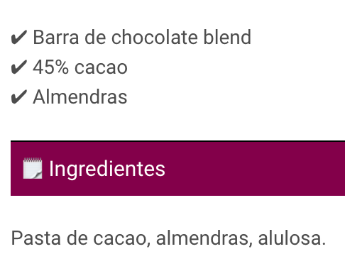 Chocolate keto blend almendras 45% cacao 40g