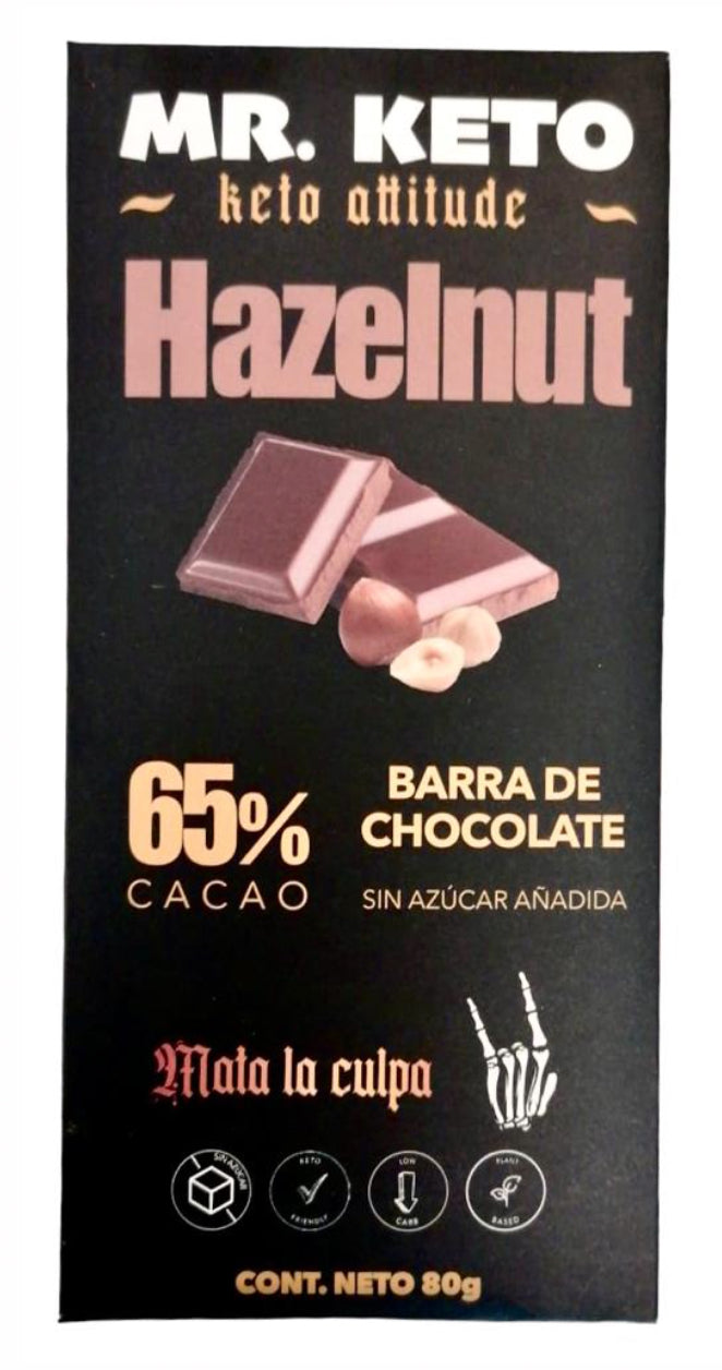 Mr. Keto - Barra keto hazelnut (vegano) 80g - 65% cacao