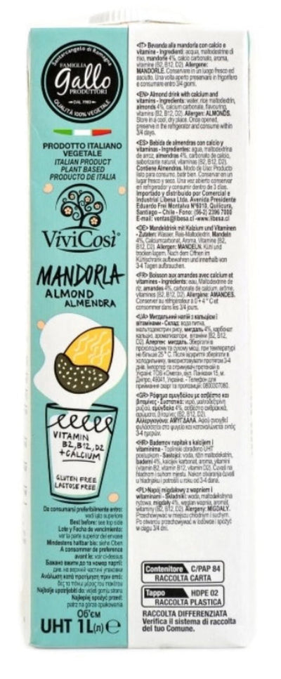 ViviCosi - Alimento líquido de Almendra (sin gluten, vegano)