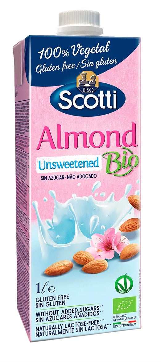Scotti - Alimento líquido de Almendras 1L - Leche de almendras sin azúcar, sin gluten, orgánica