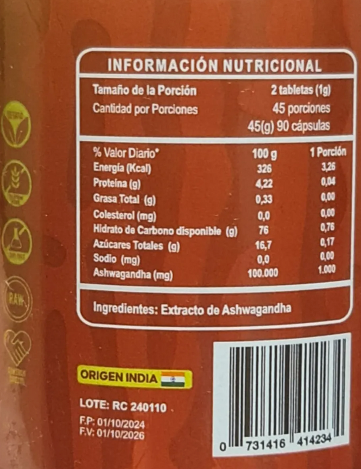 Ashwagandha orgánica 500mg (90 cápsulas)
