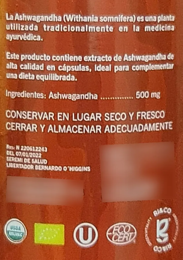 Ashwagandha orgánica 500mg (90 cápsulas)