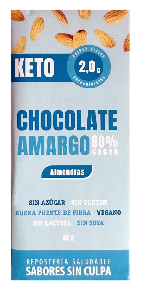 Chocolate keto amargo almendras 80% cacao 40g