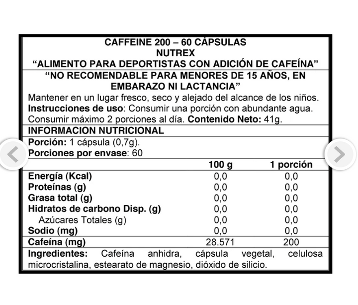 Caffeina 200 mg 60 Capsulas - Nutrex