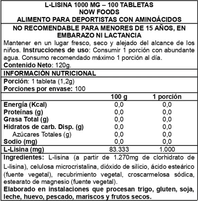 L-Lysine 1000mg 100 Tabs - Now Foods