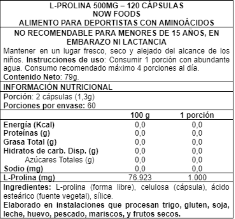 L-Proline 500 mg 120 caps - Now Foods