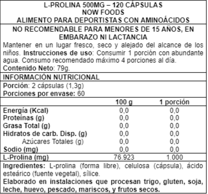 L-Proline 500 mg 120 caps - Now Foods