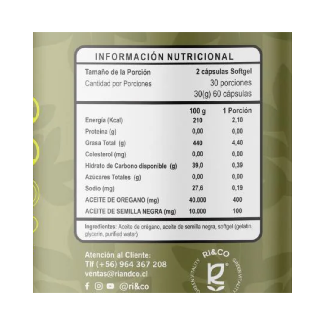 Aceite De Oregano 60 Cáps Soft Gel 90-95% De Carvacrol Ri&co