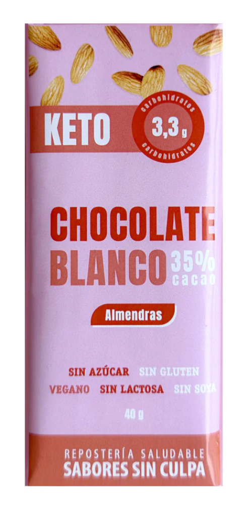 Chocolate keto blanco almendras 35% cacao 40g