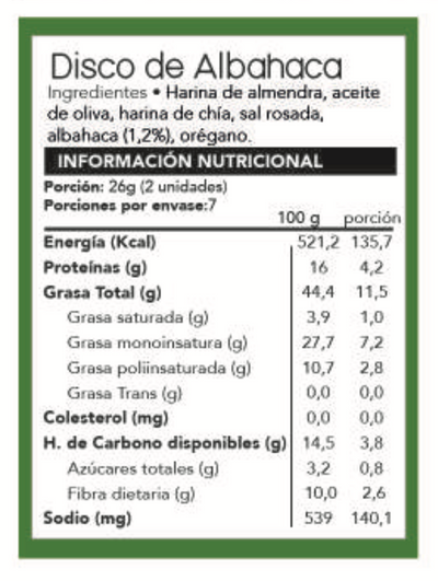 Discos de Albahaca KETO (sin gluten, vegano) 150g