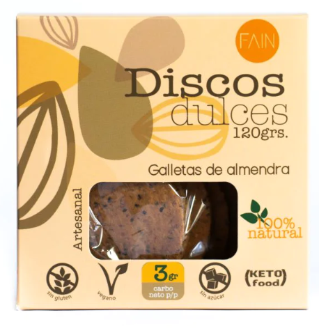 Fain - Discos Dulces Keto De Almendra (sin Gluten, Vegano) 20g