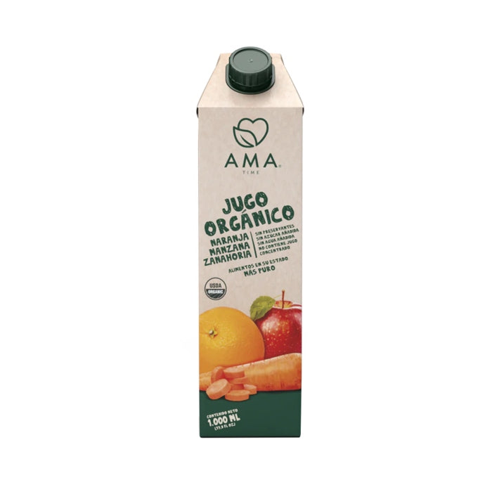 AMA · Jugo naranja manzana y zanahoria orgánico 1L