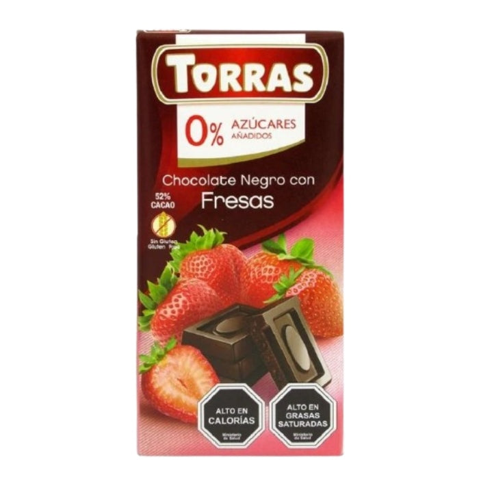 Torras - Chocolate negro con fresas (sin azúcar o gluten) 75g