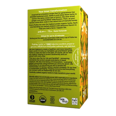 Pukka - Infusión Lemon, Ginger & Manuka Honey Tea orgánico 20 Bolsitas