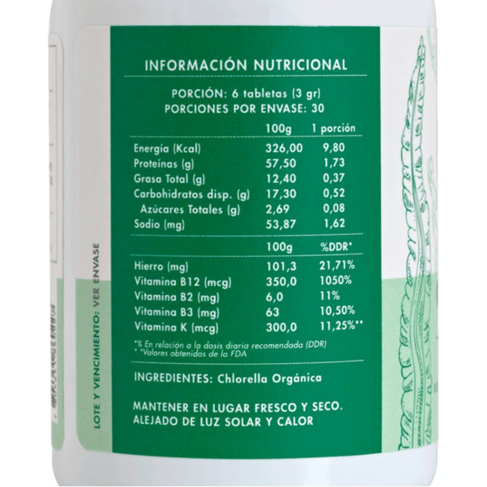 Chlorella orgánica 180 tabletas