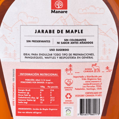 Manare · Jarabe de Maple Orgánico Gluten Free 250g