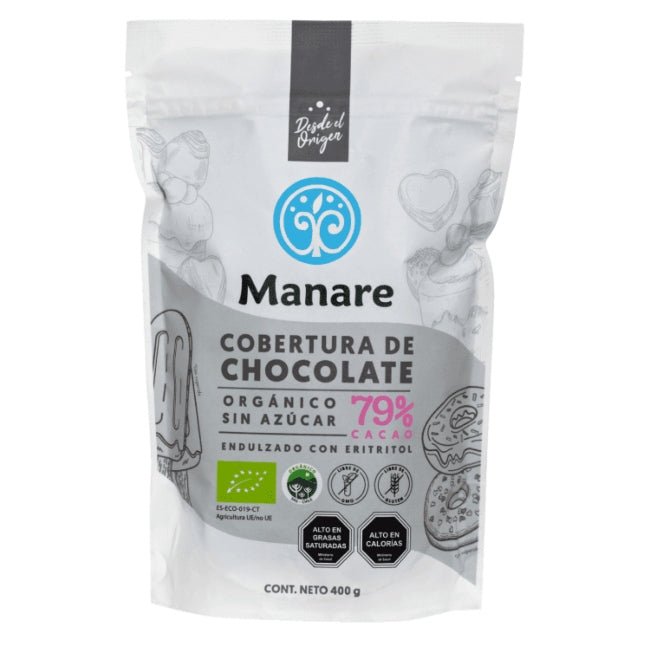 Manare - Cobertura sin azúcar 79% cacao orgánico 400g
