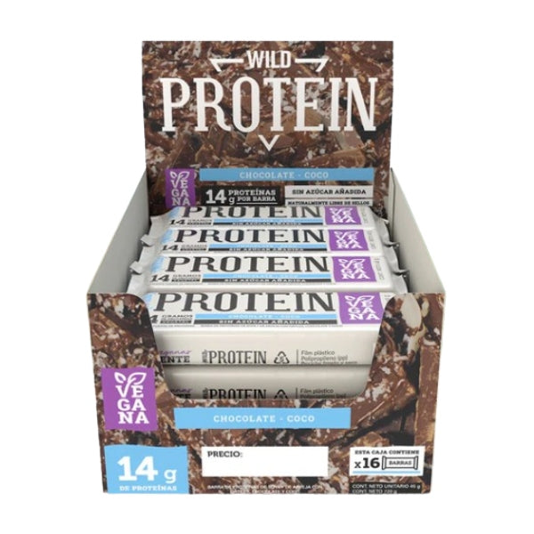 Wild Protein - Barra proteína chocolate coco (vegana, sin azúcar añadida) 16 unid.