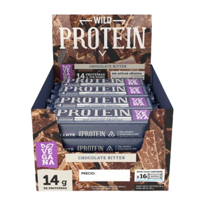 Wild Protein - Barra proteína chocolate bitter (vegana, sin azúcar añadida) 16 unid.