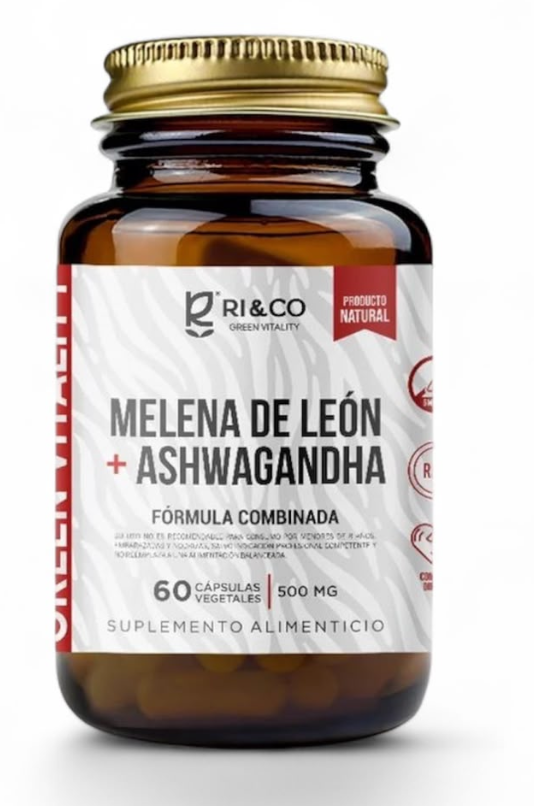 Melena De León + Ashwagandha 500mg 60 Caps. vegetales Ri&co