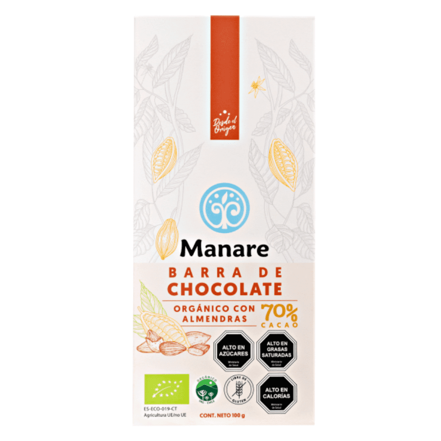 Manare · Chocolate con almendras 70% cacao (orgánico, sin gluten) 100g