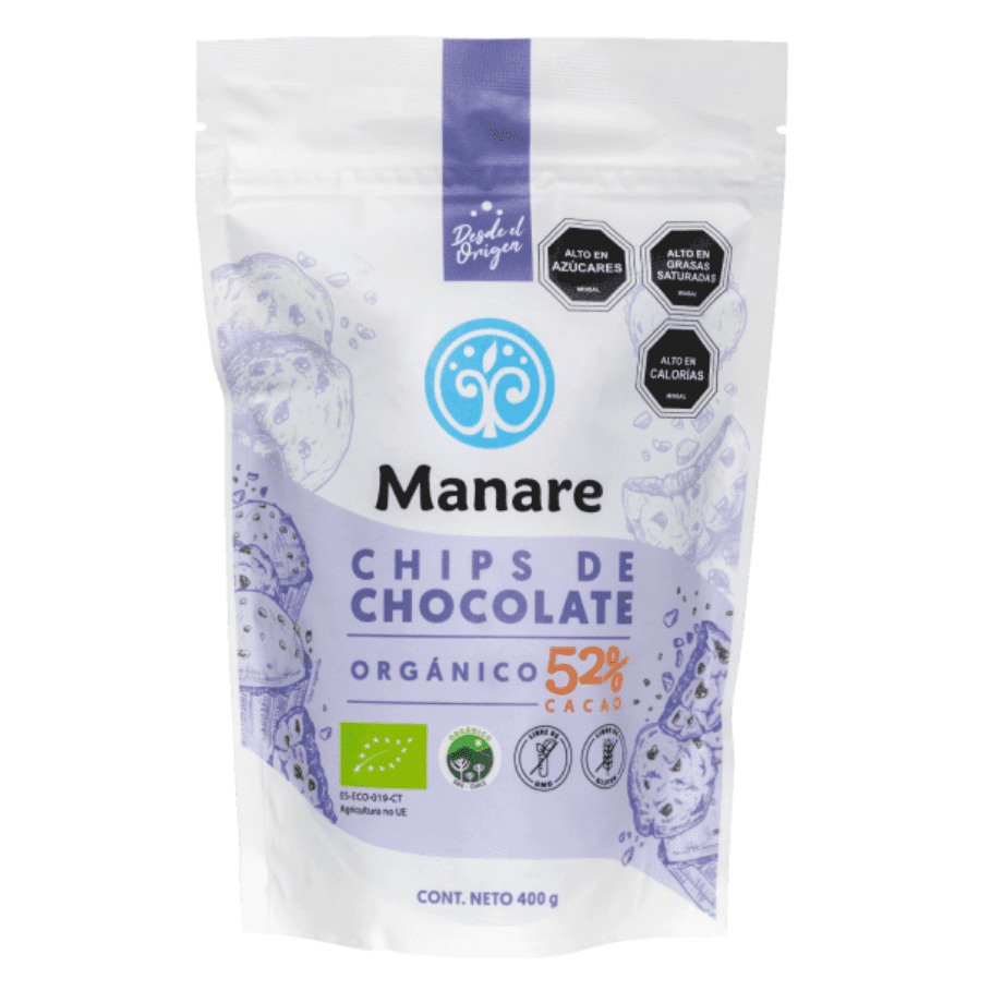 Manare · Chips de chocolate 52% Cacao Orgánico 400 Grs