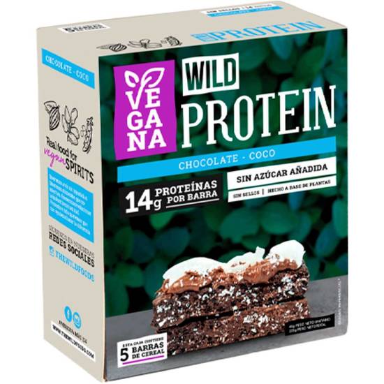 Wild Foods · Barra de proteína vegana chocolate coco Caja 05 unid