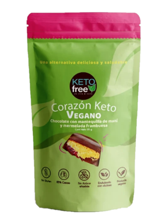 Keto Free - Corazon KETO Chocolate relleno Mant. maní y Frambuesa (vegano, sin gluten, sin azúcar)